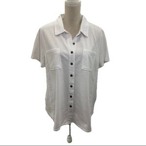 NWT Jane Delancey Vintage Look Button Up Top Womens XL Terry White Short Sleeve